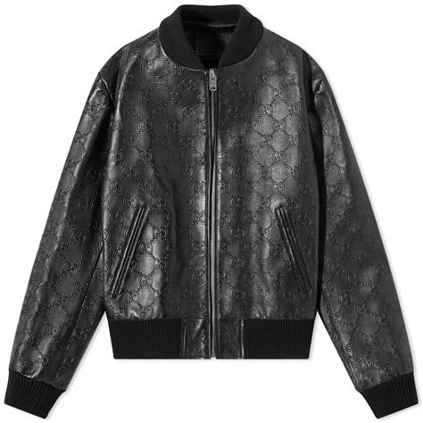 gucci bomber jacket mens fake|GG embossed leather bomber jacket in black .